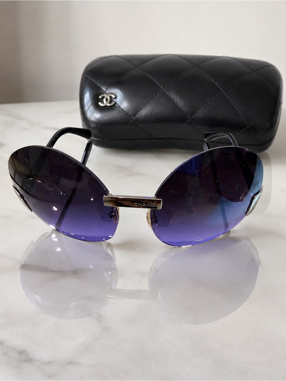RARE CHANEL 4099 Y2K Rimless Purple Gradient Sunglasses w/ Case